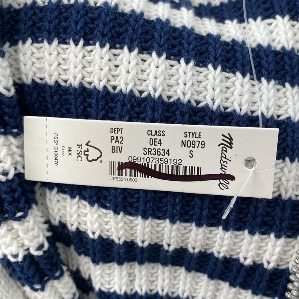 Madewell Ribbed Half-Zip Sweater in Striped NWT Size Small